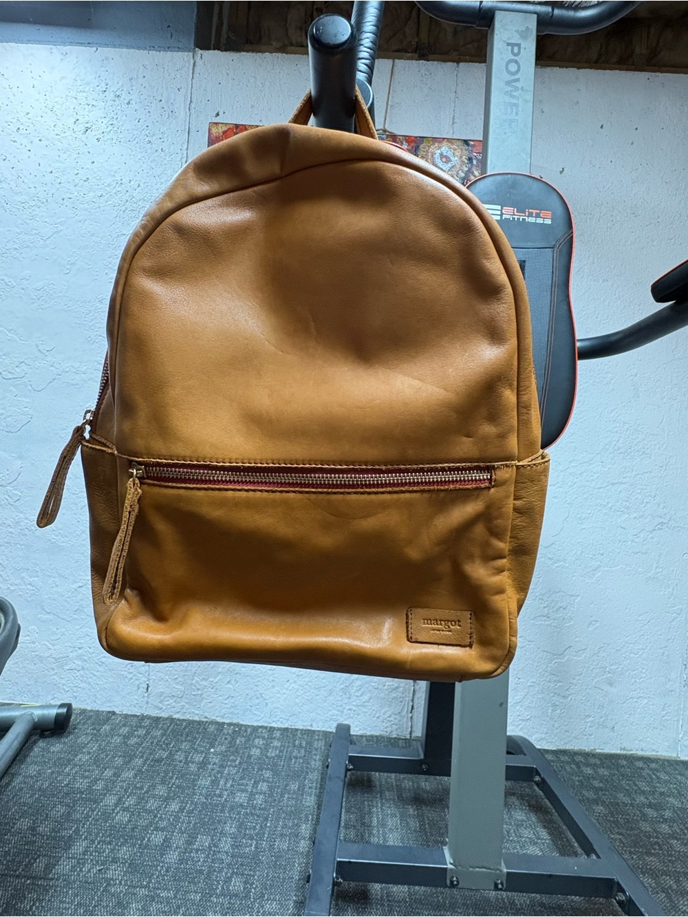 margot Tan Leather Backpack with Front Zip Pocket